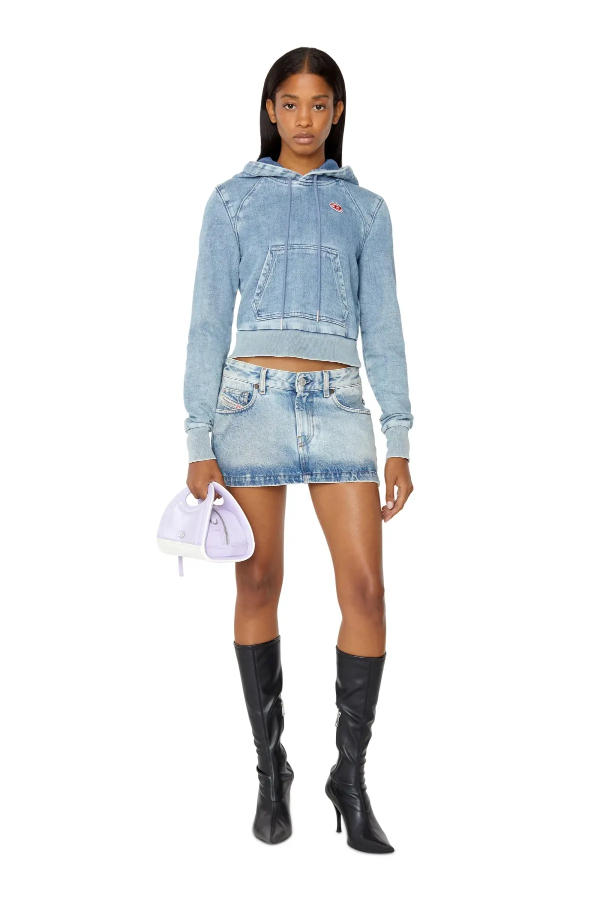 Blue Crop hoodie in Track Denim