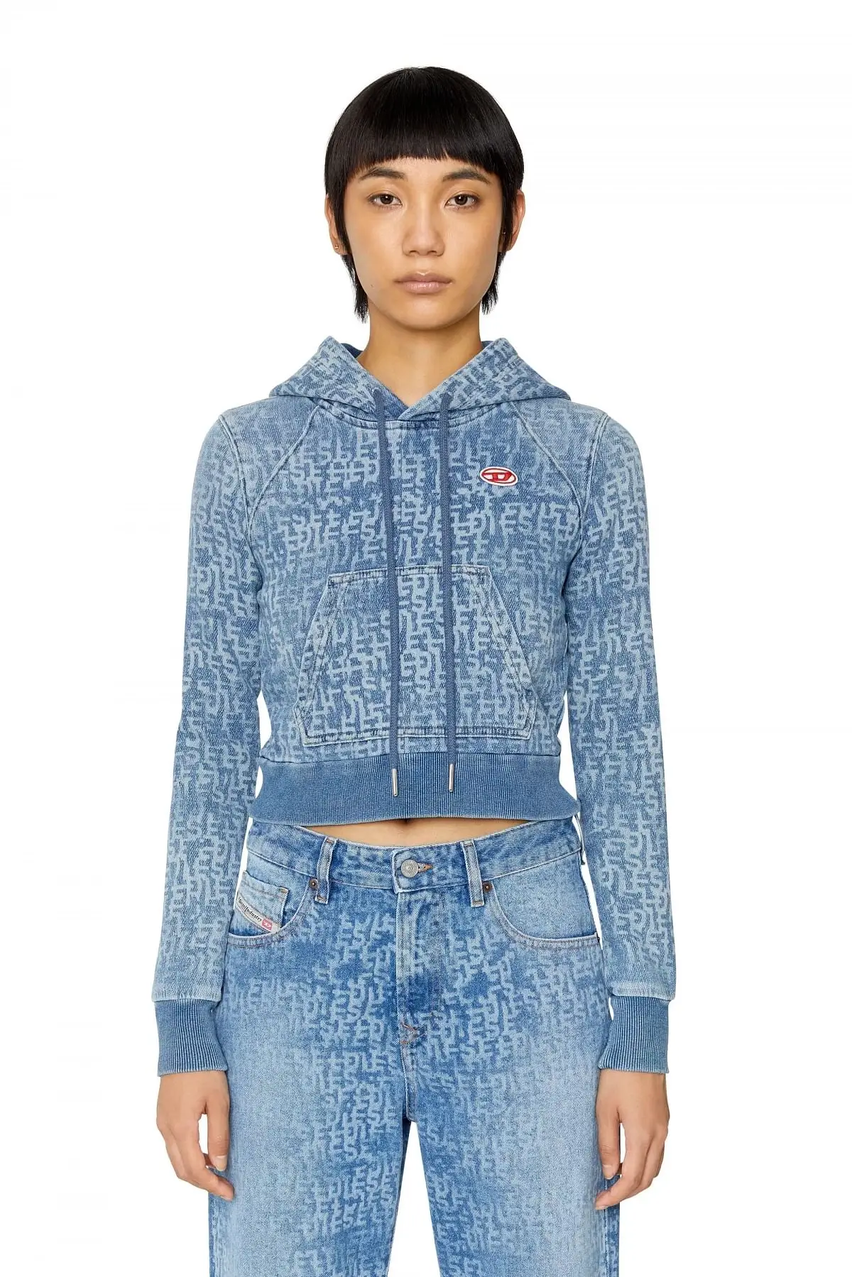 Blue Cropped monogram hoodie