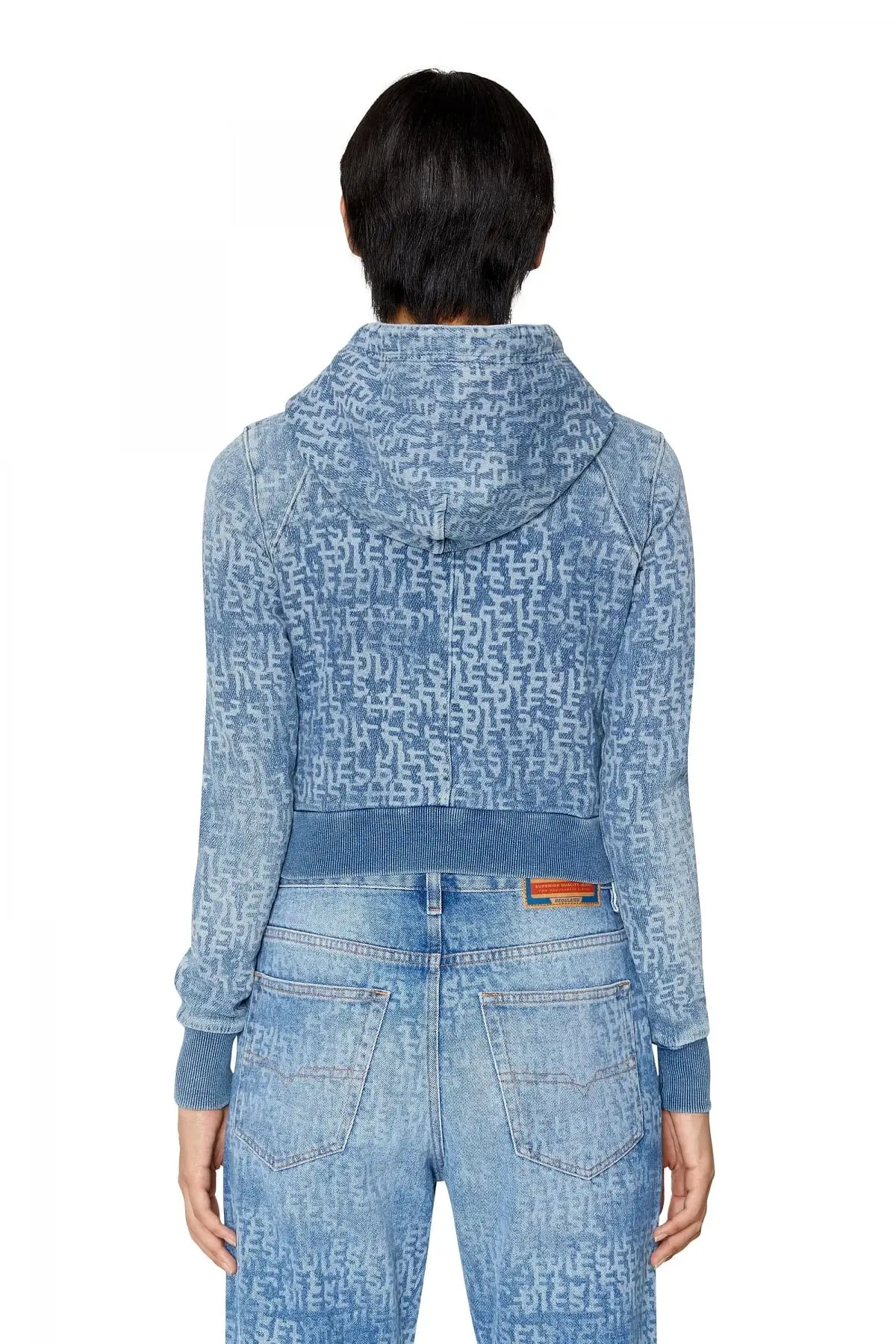 Blue Cropped monogram hoodie