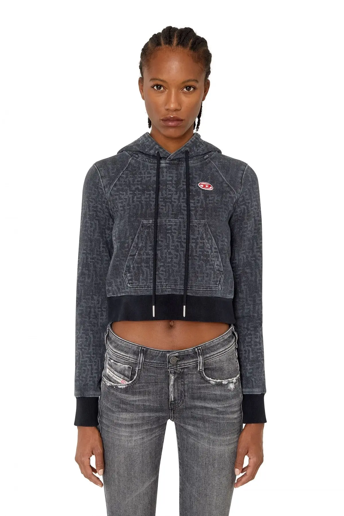 Black Cropped monogram hoodie