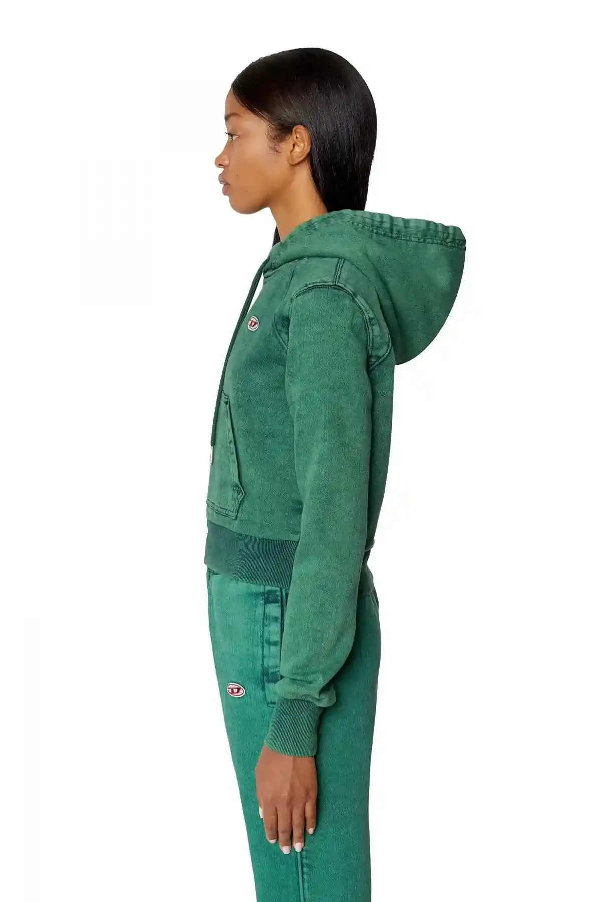 Green Overdyed cropped hoodie in Track Denim