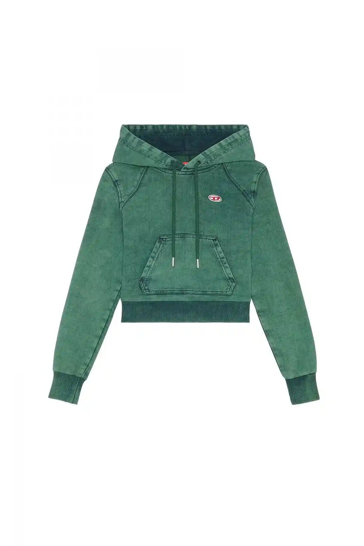 Green Overdyed cropped hoodie in Track Denim