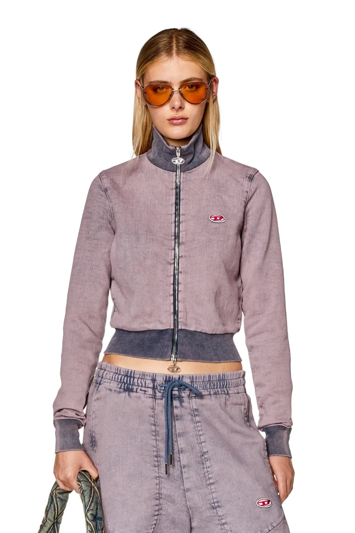 Pink Zip-up sweatshirt in Track Denim