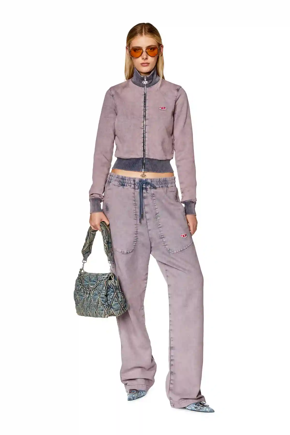 Pink Zip-up sweatshirt in Track Denim