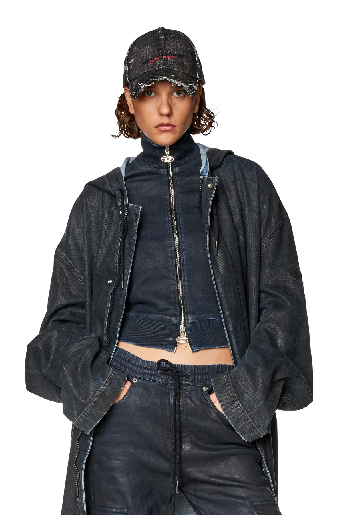 Blue Sweatshirt in coated Track Denim