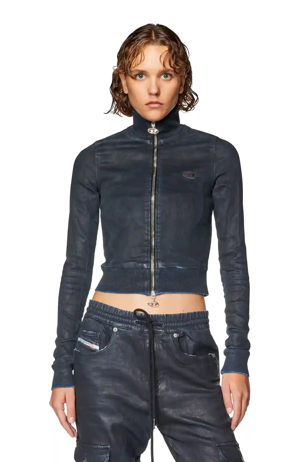 Blue Sweatshirt in coated Track Denim