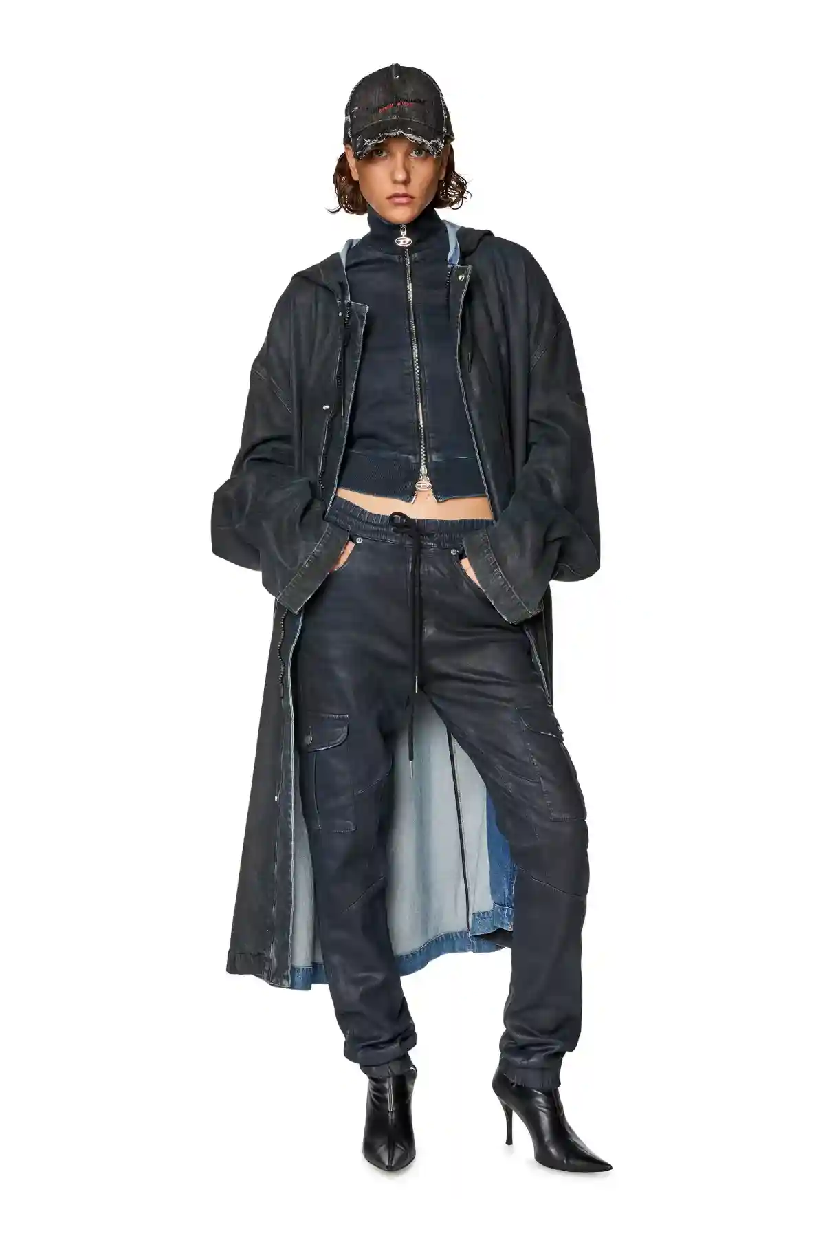 Blue Sweatshirt in coated Track Denim