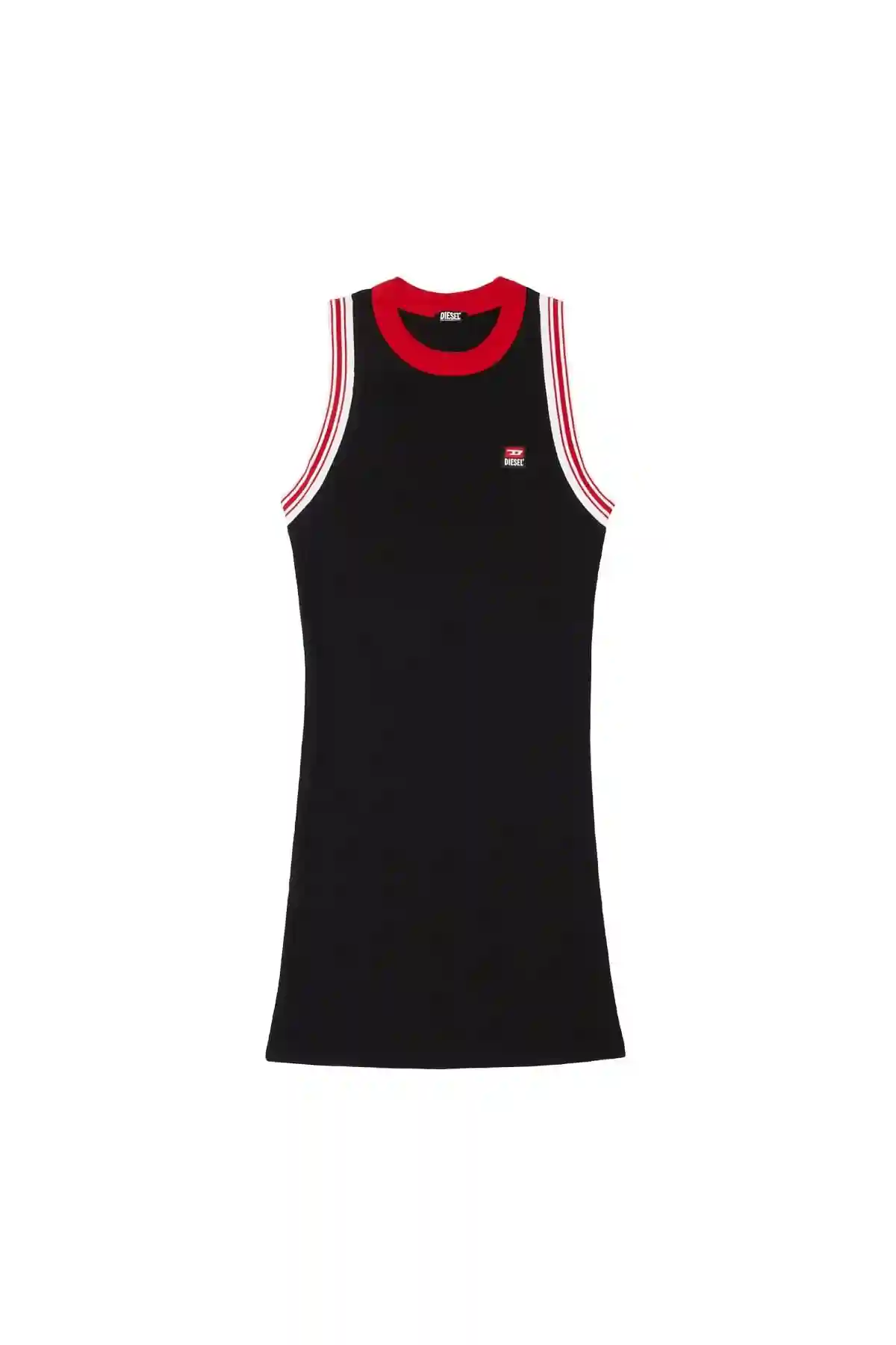 Black Stretch-rib dress with striped tape