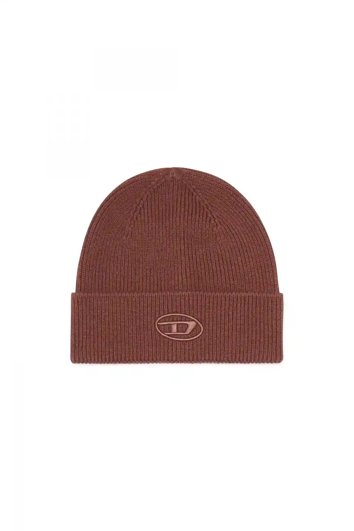 Brown Ribbed beanie with D embroidery