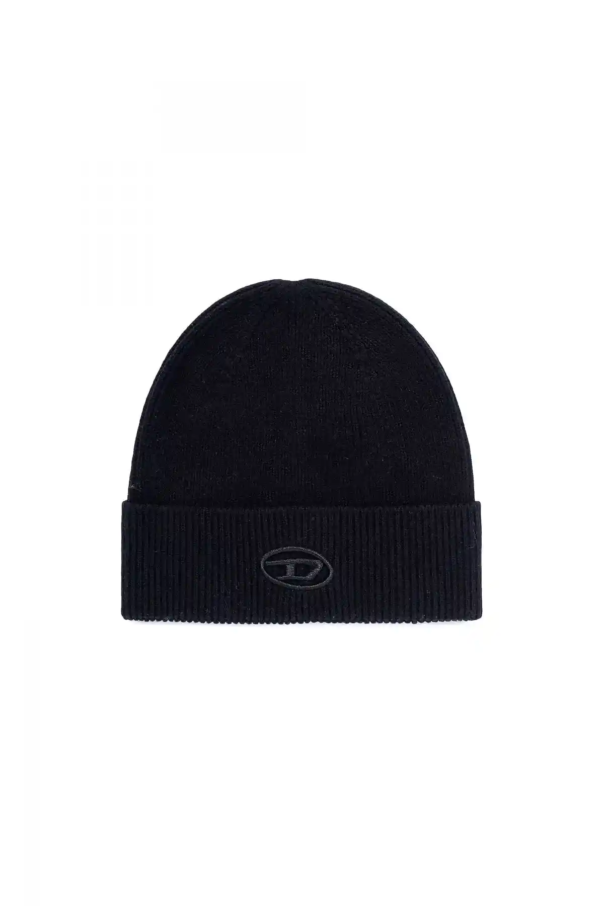 Black Ribbed beanie with D embroidery