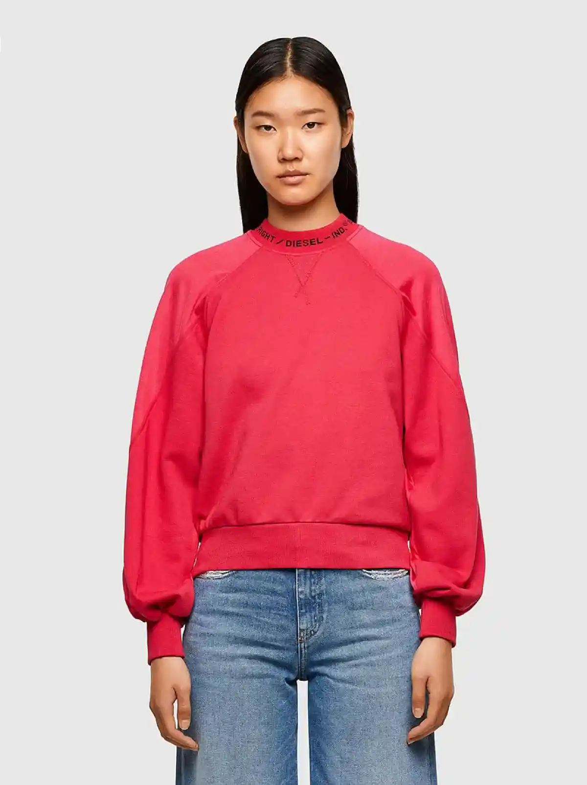 Pink Sweatshirt with logo-jacquard collar