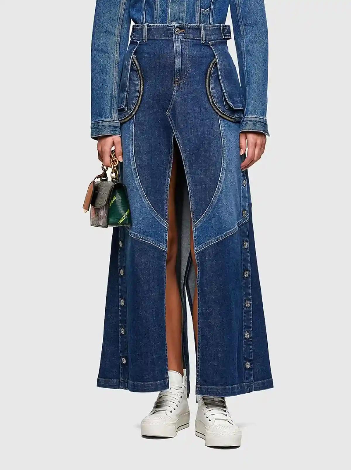 Blue Long skirt in two-tone denim