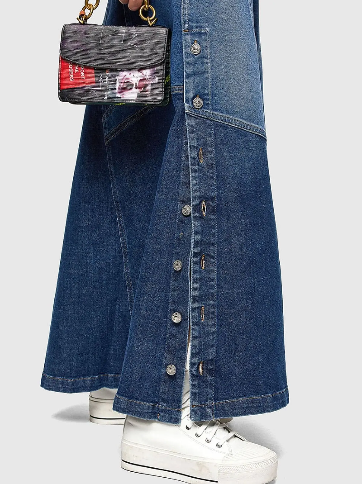 Blue Long skirt in two-tone denim