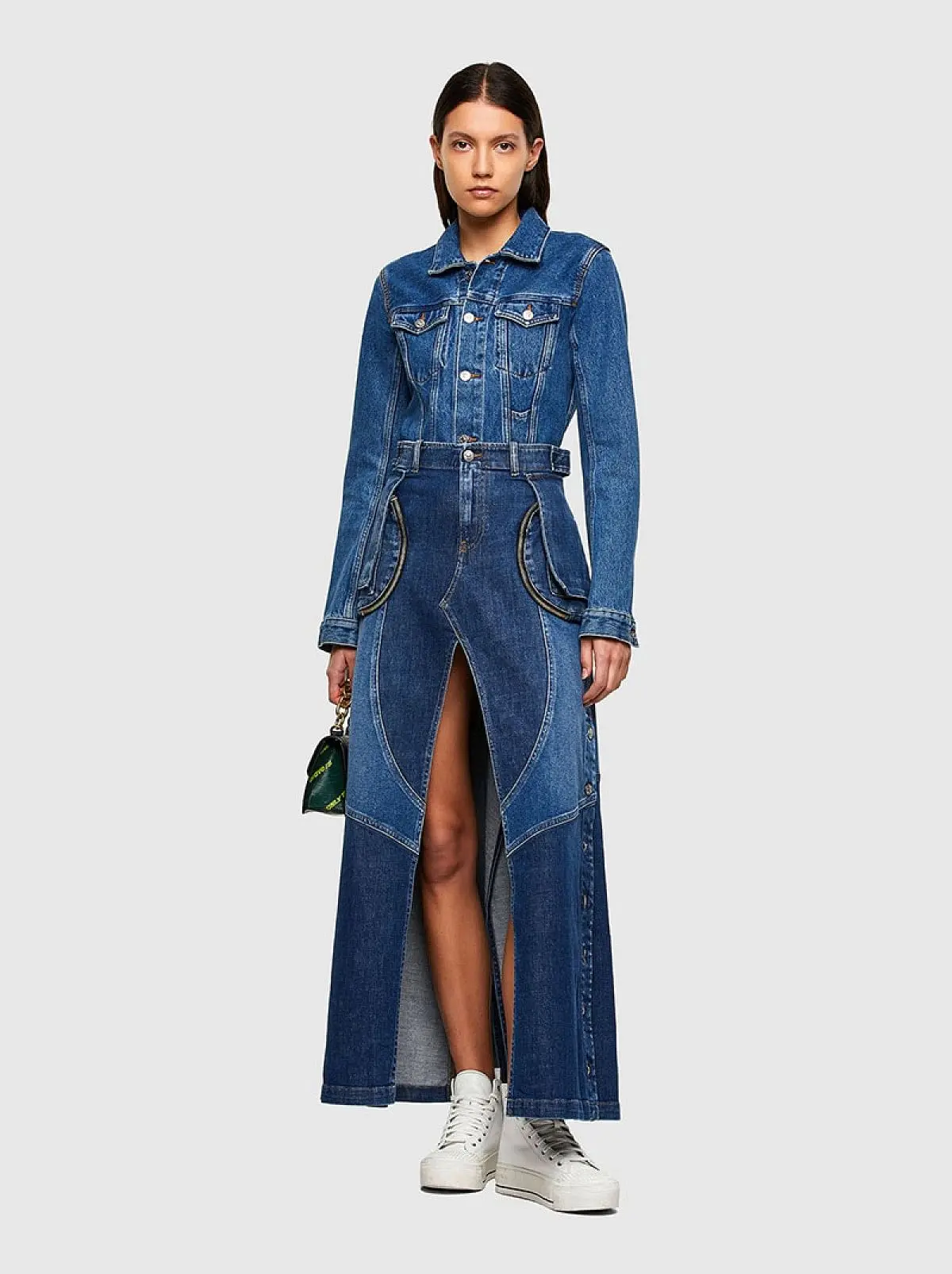 Blue Long skirt in two-tone denim