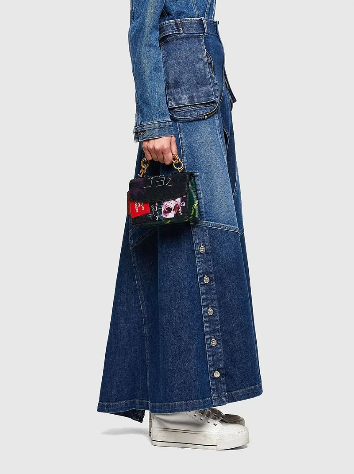 Blue Long skirt in two-tone denim