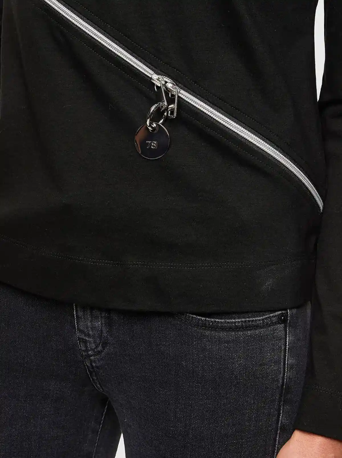 Black Zip-detailed long-sleeve top