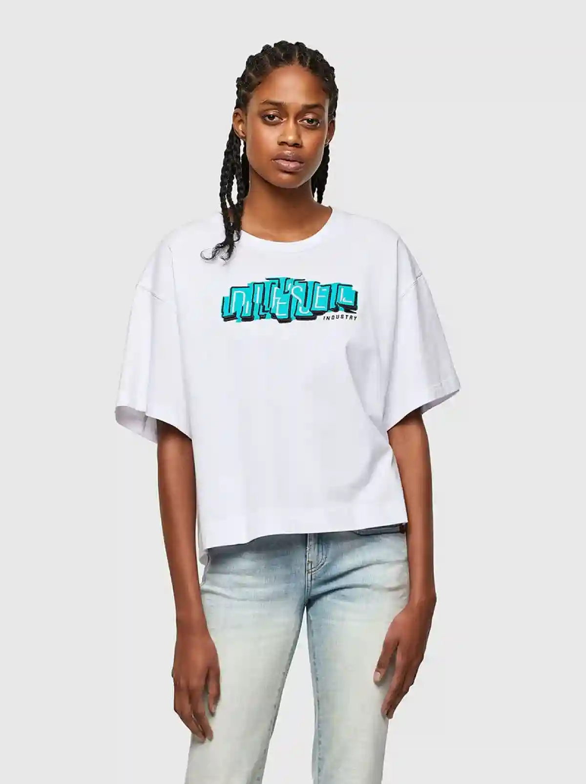 White Boxy T-shirt with print and embroidery