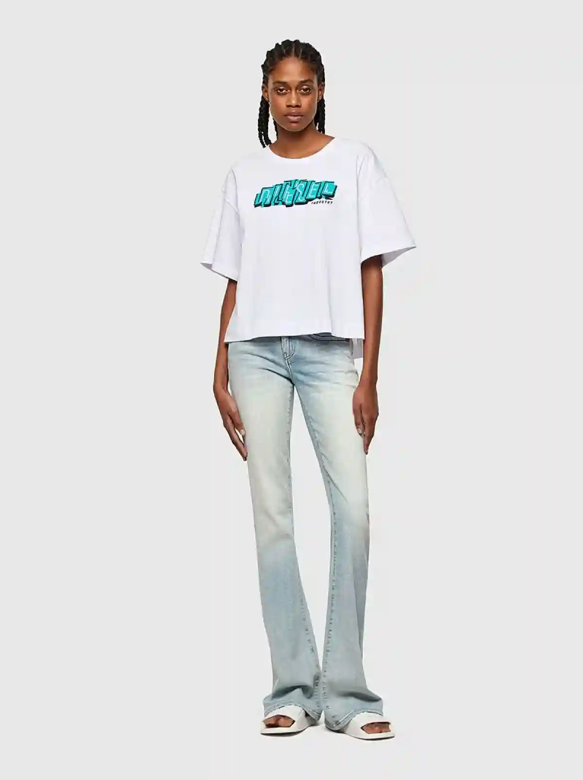 White Boxy T-shirt with print and embroidery