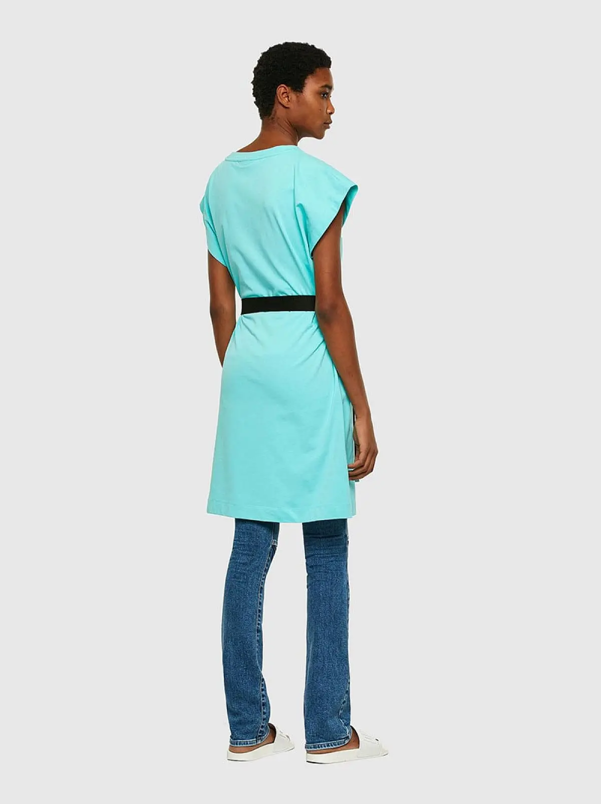Blue Short jersey dress with D-ring belt