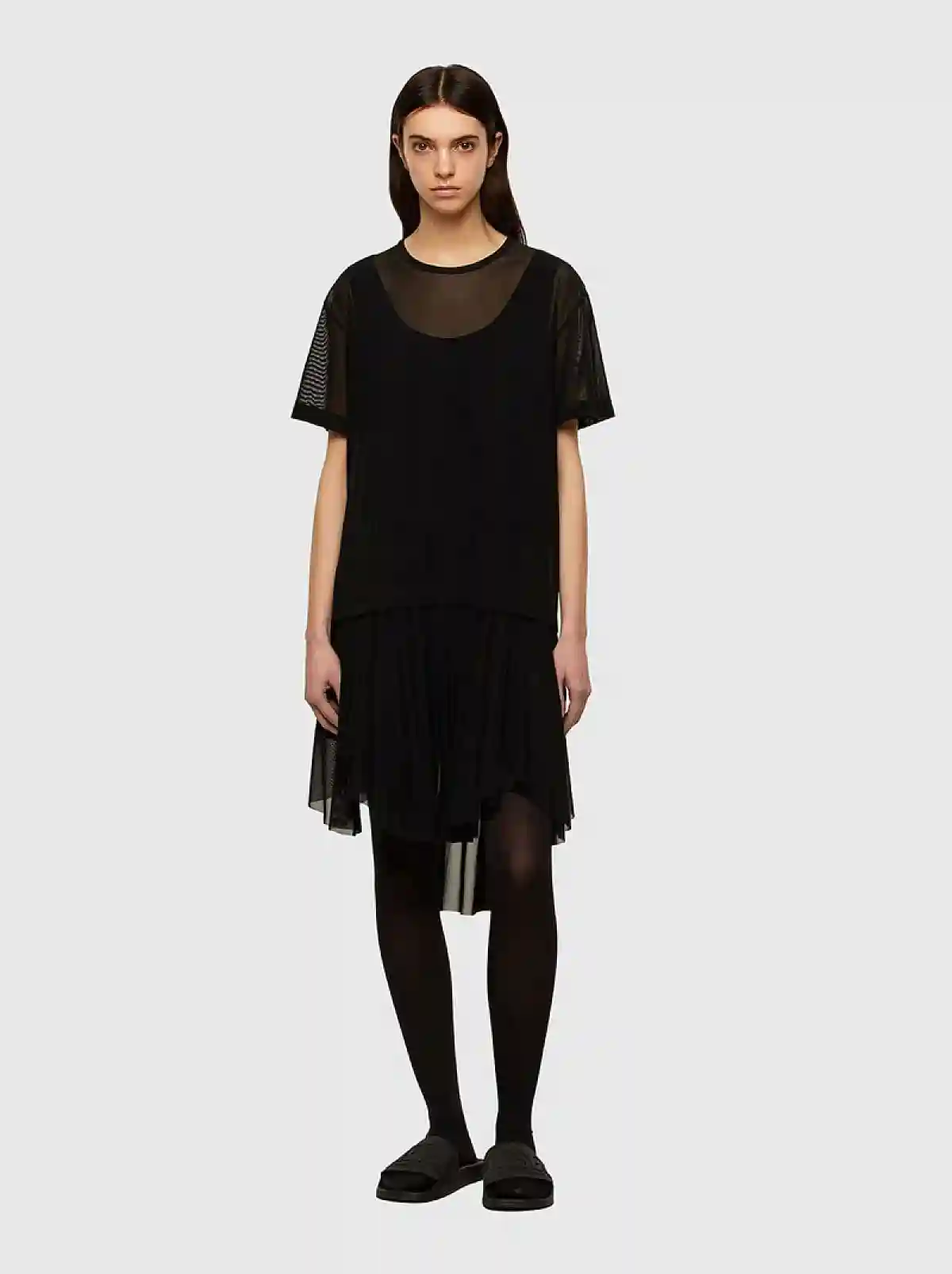 Black Asymmetric dress in tulle and jersey