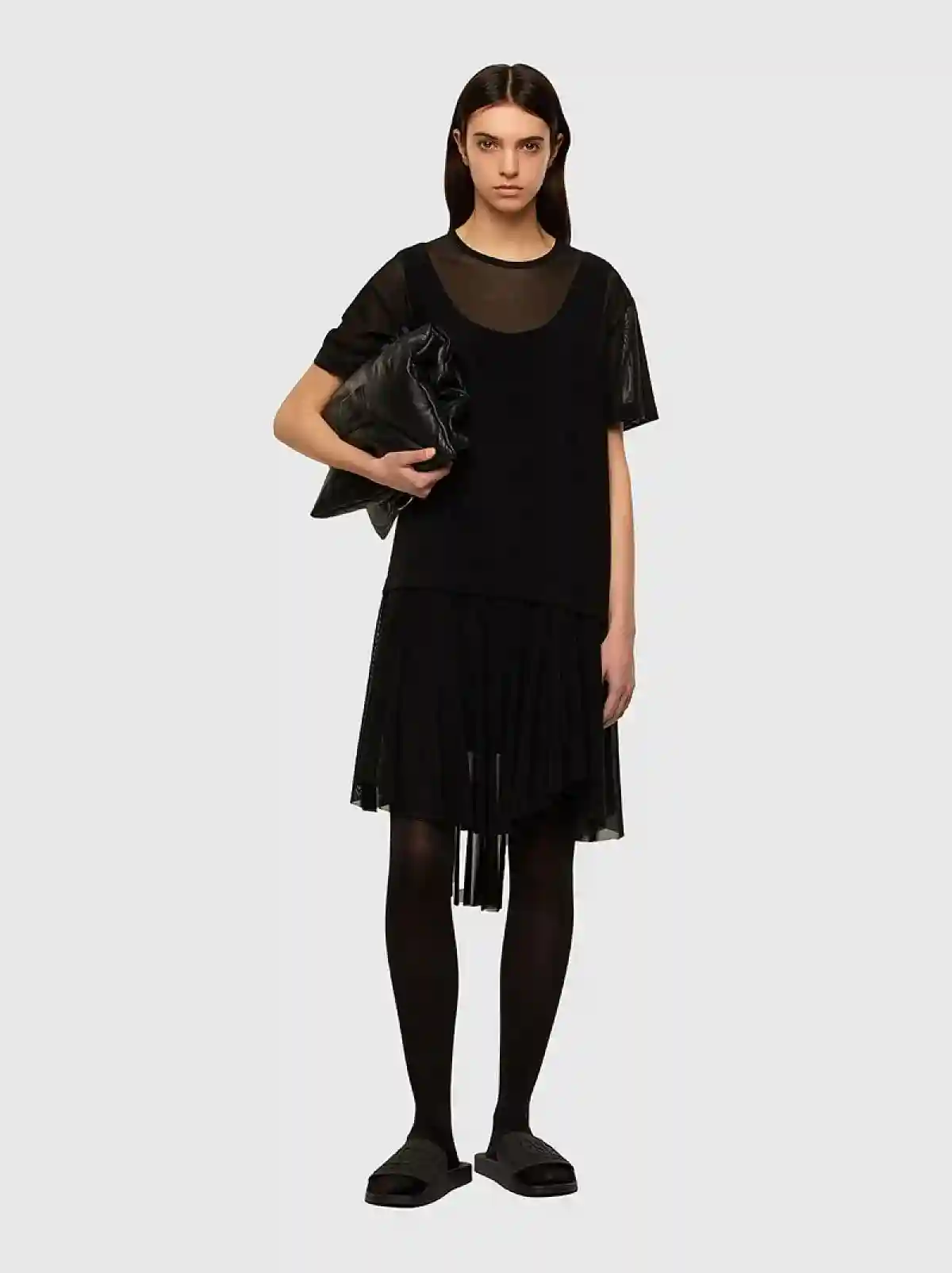 Black Asymmetric dress in tulle and jersey