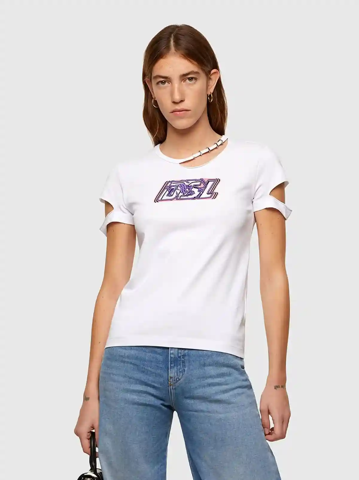 White Cut-out T-shirt with DSL logo
