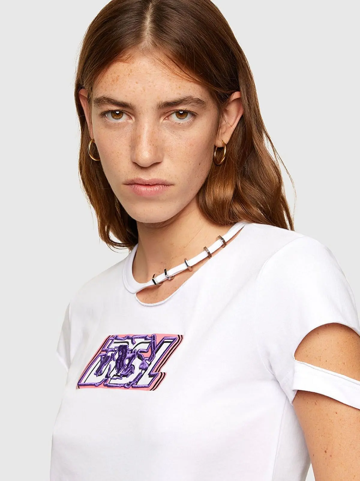 White Cut-out T-shirt with DSL logo