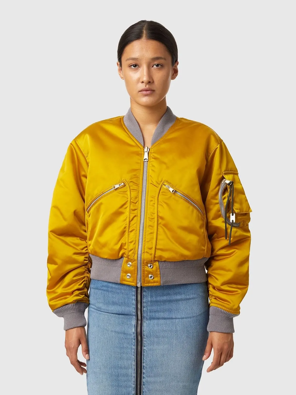 Yellow Cropped reversible bomber jacket