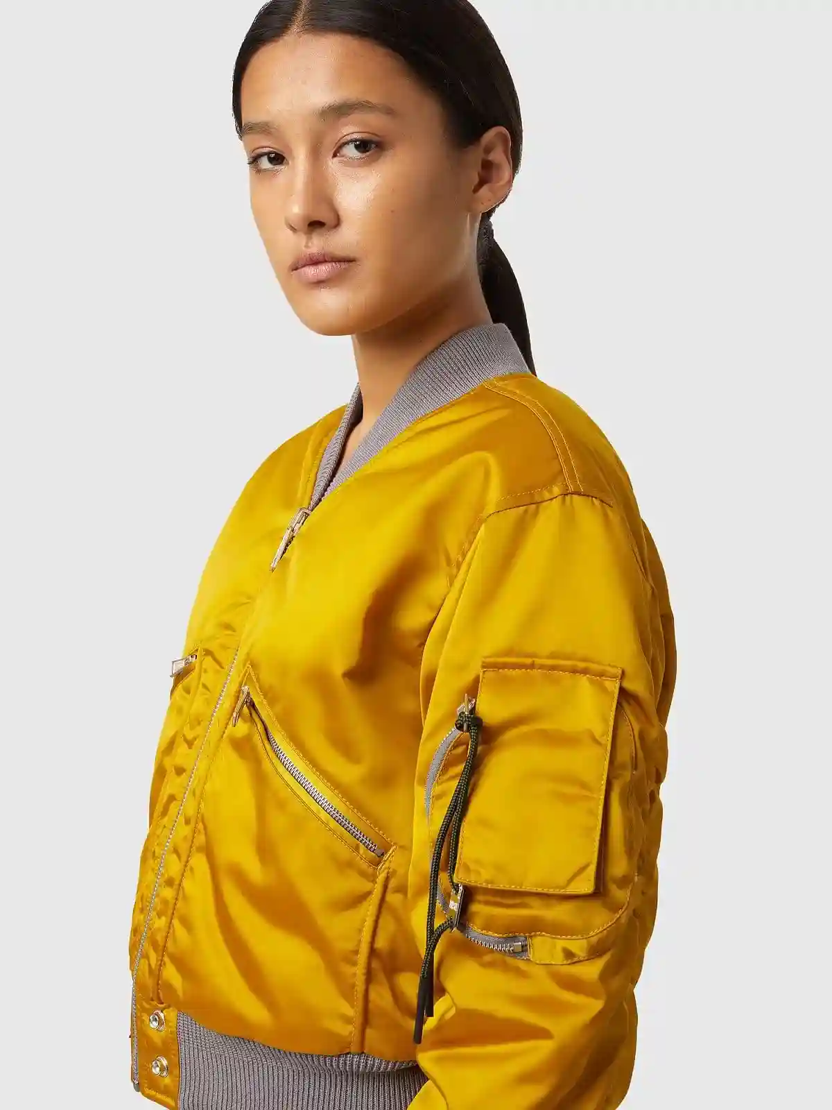 Yellow Cropped reversible bomber jacket