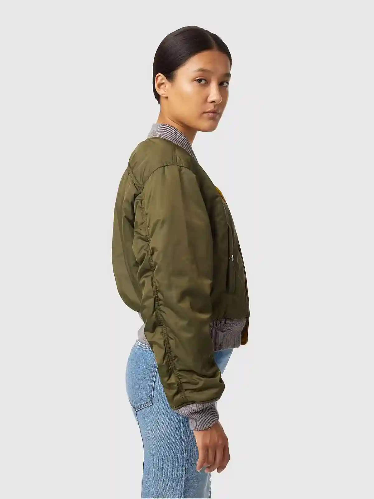 Yellow Cropped reversible bomber jacket