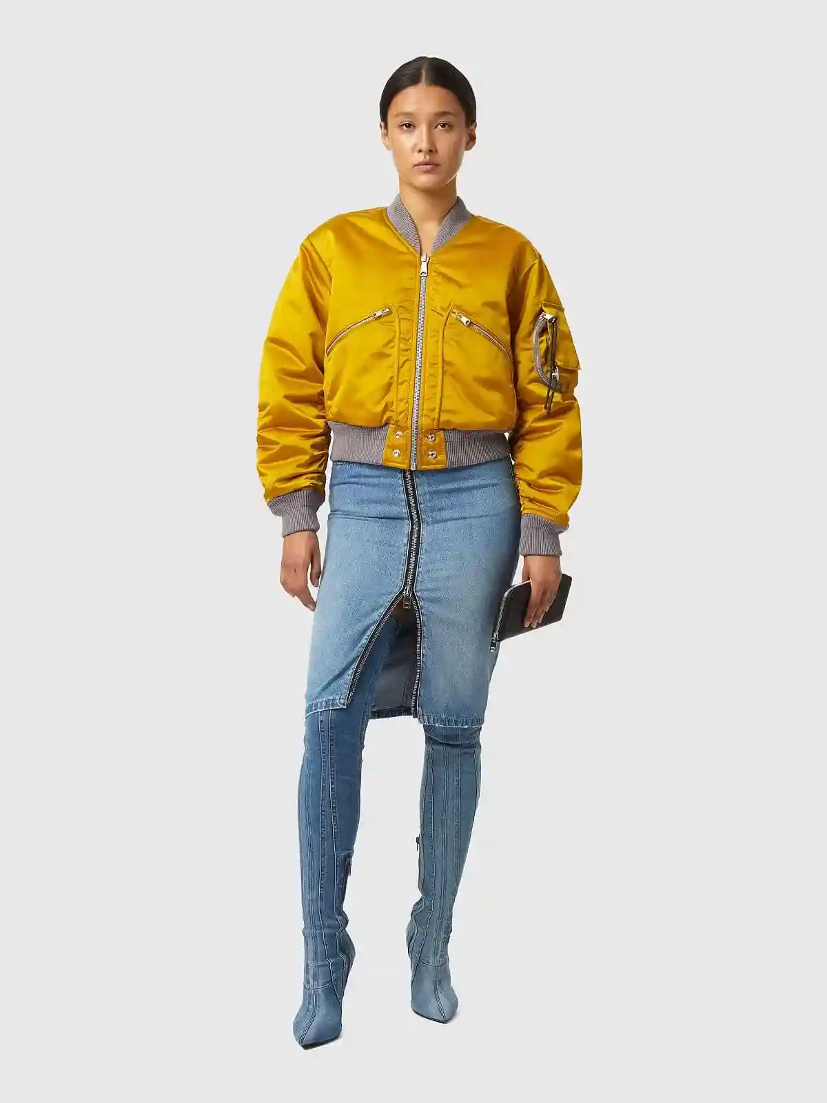 Yellow Cropped reversible bomber jacket