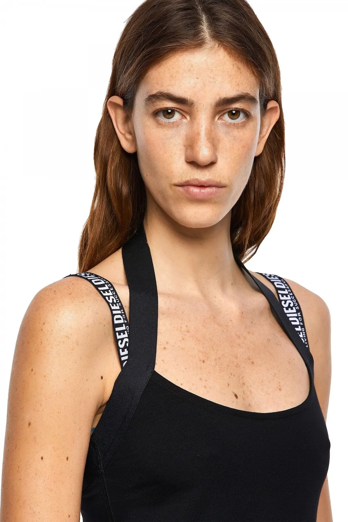 Black Halterneck dress with logo straps