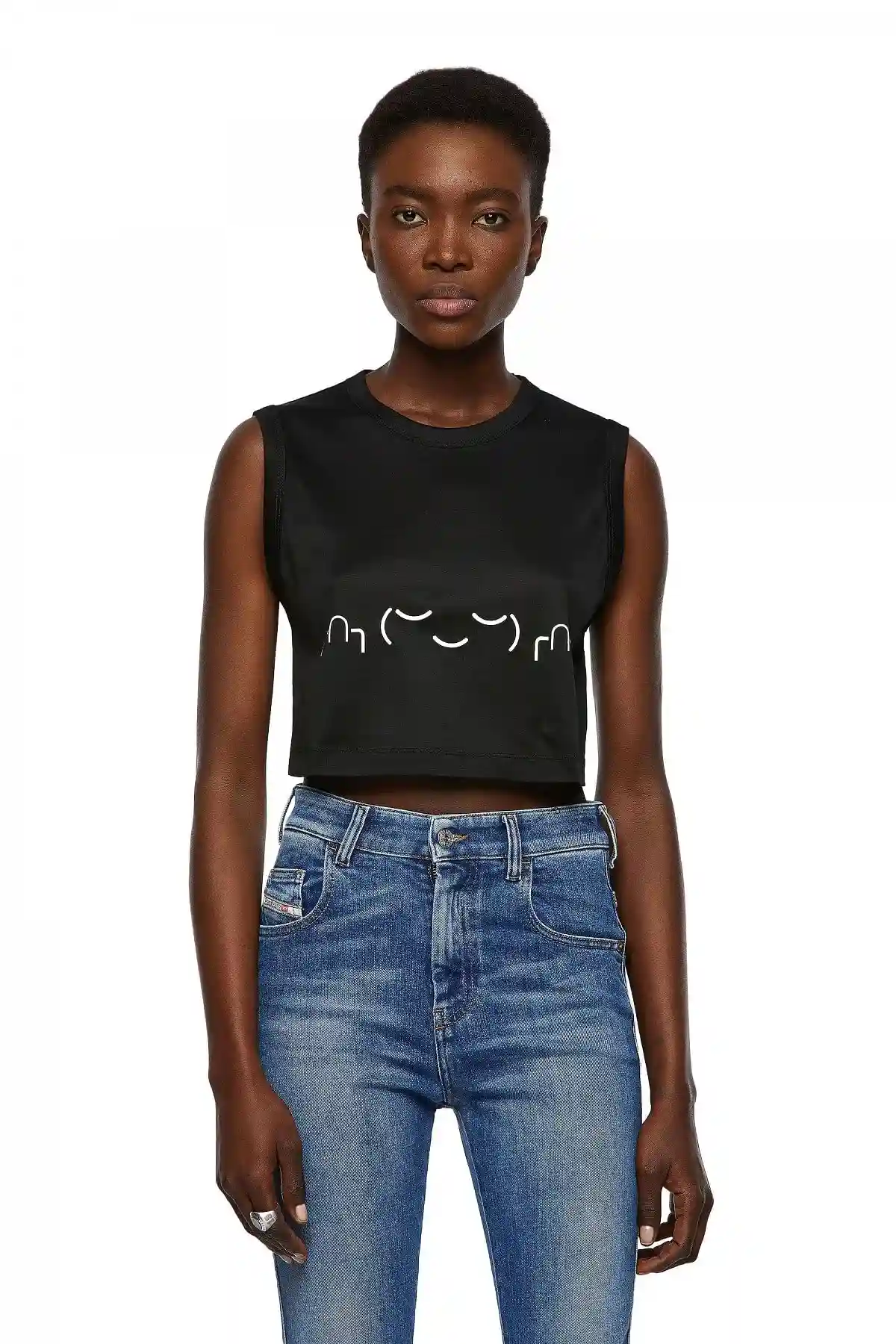 Black Green Label cropped tank with face print
