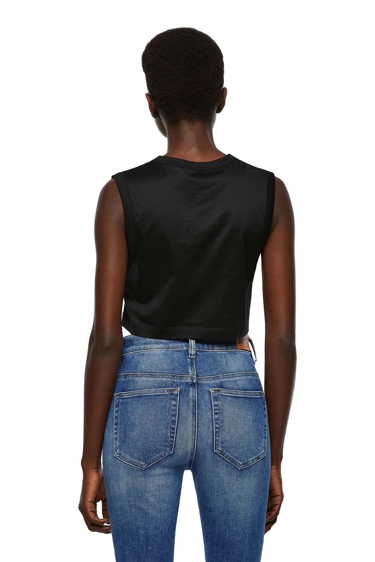 Black Green Label cropped tank with face print