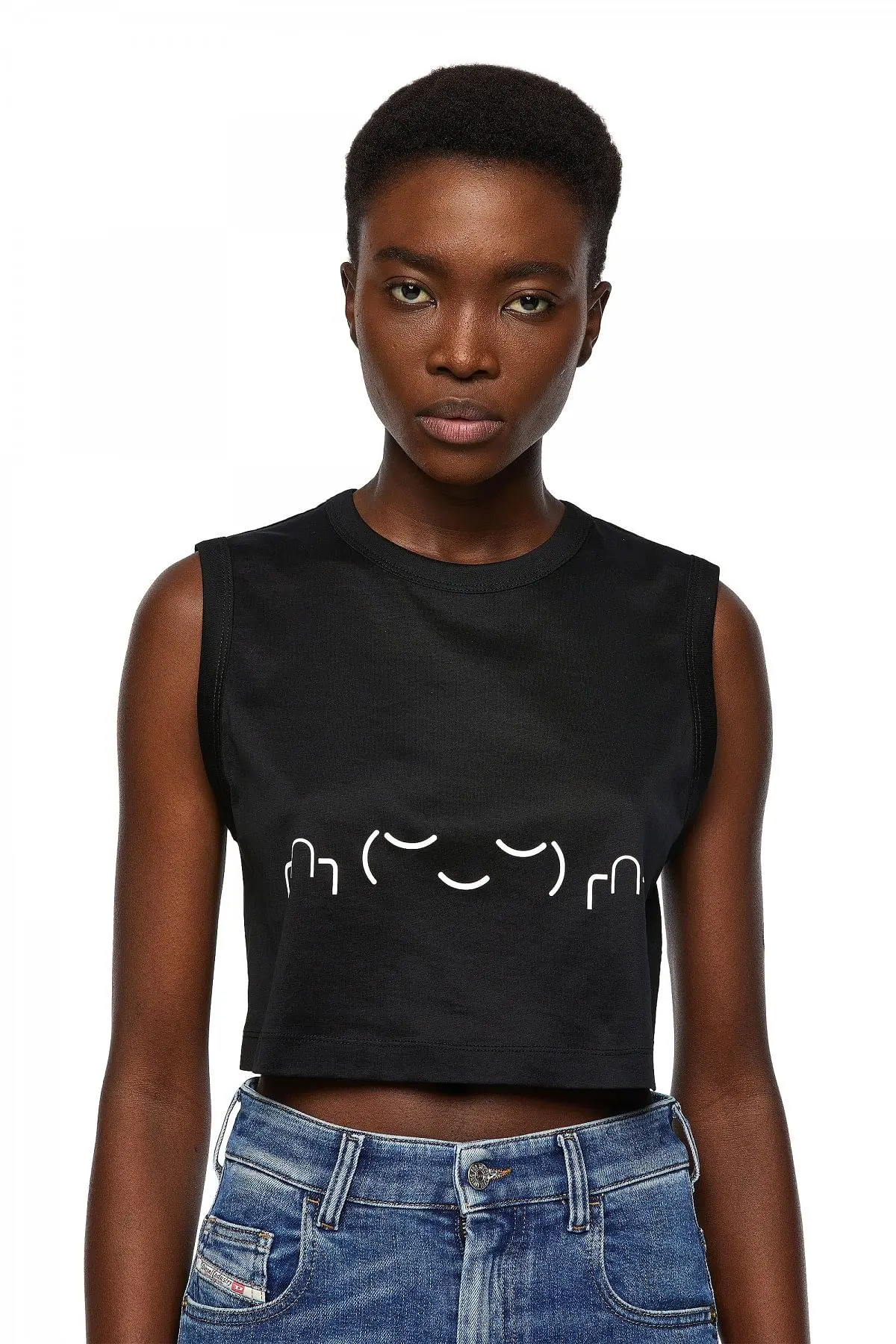 Black Green Label cropped tank with face print