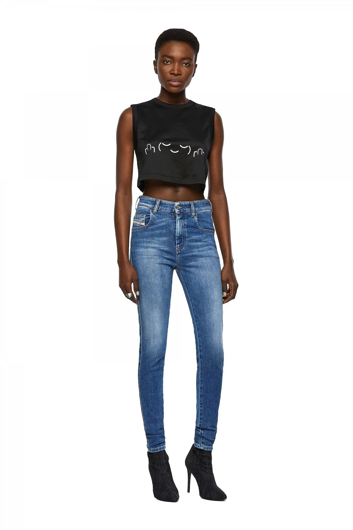Black Green Label cropped tank with face print