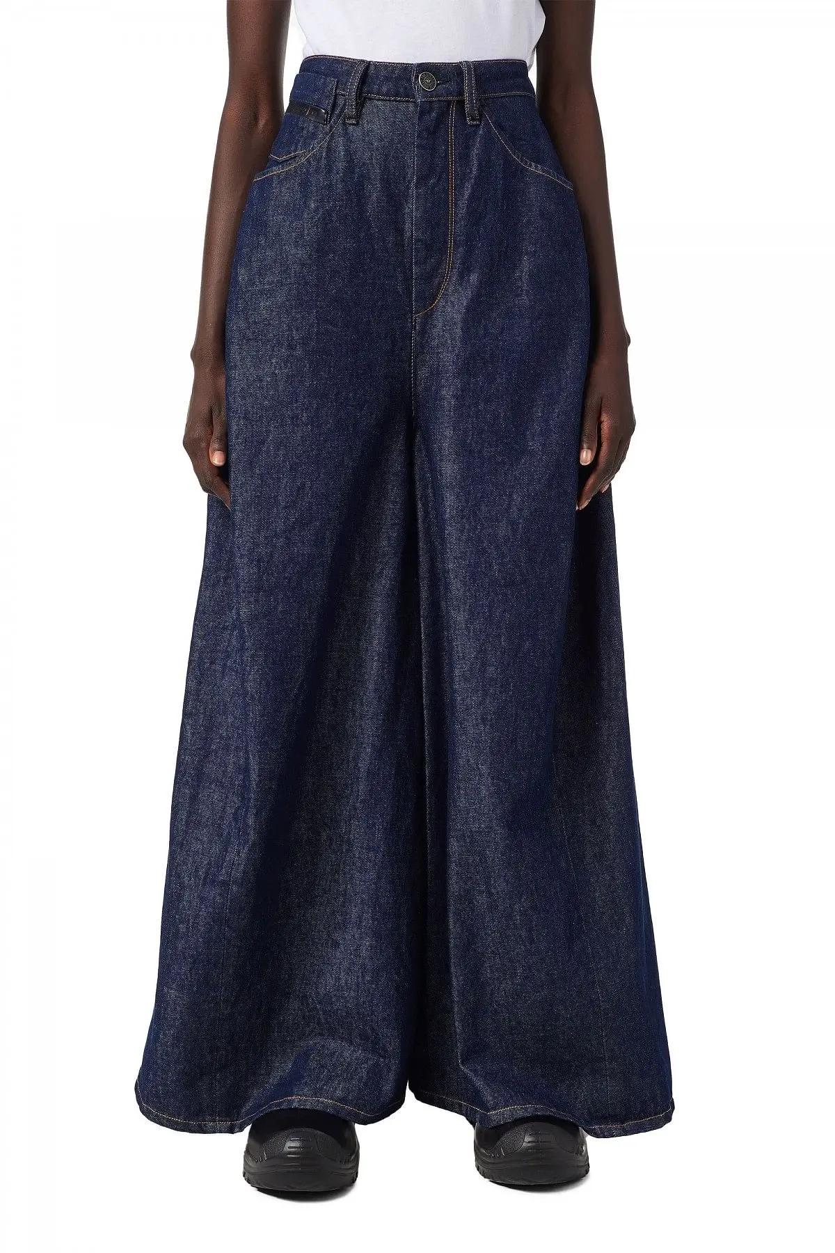 Blue Long skirt pant in rinse-wash denim