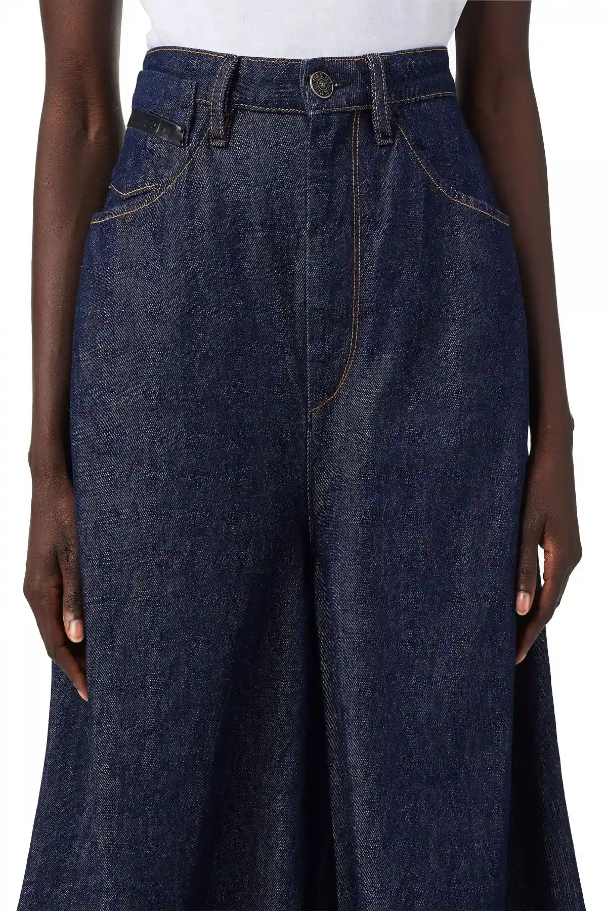 Blue Long skirt pant in rinse-wash denim