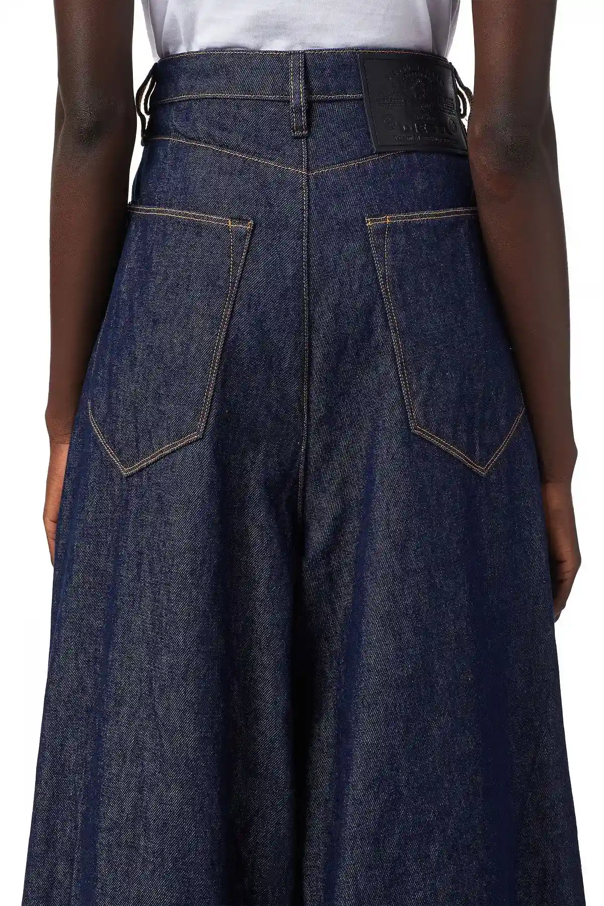 Blue Long skirt pant in rinse-wash denim