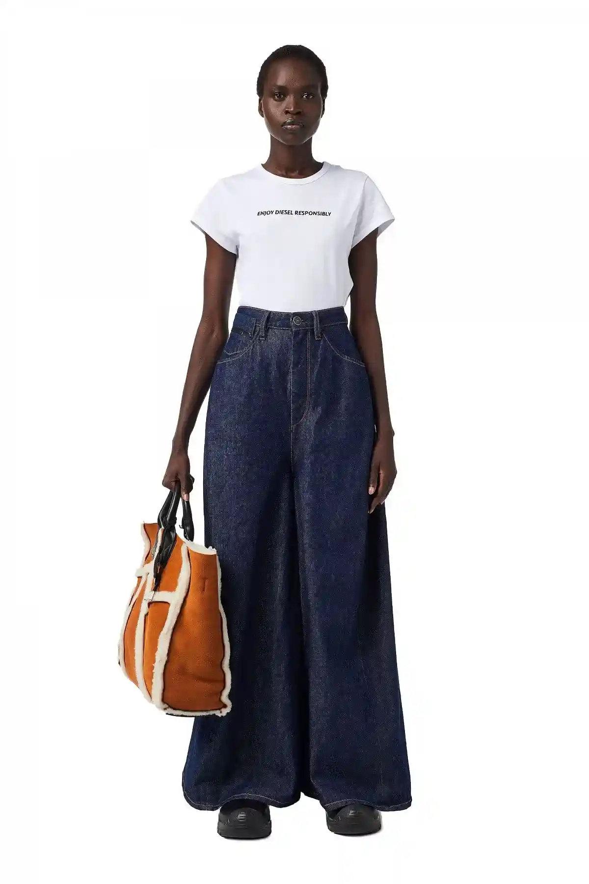 Blue Long skirt pant in rinse-wash denim