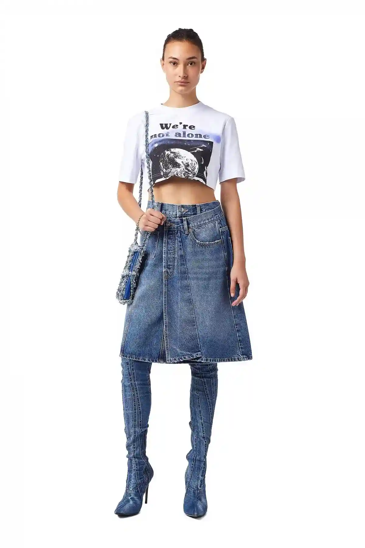 Blue A-line skirt in fix denim