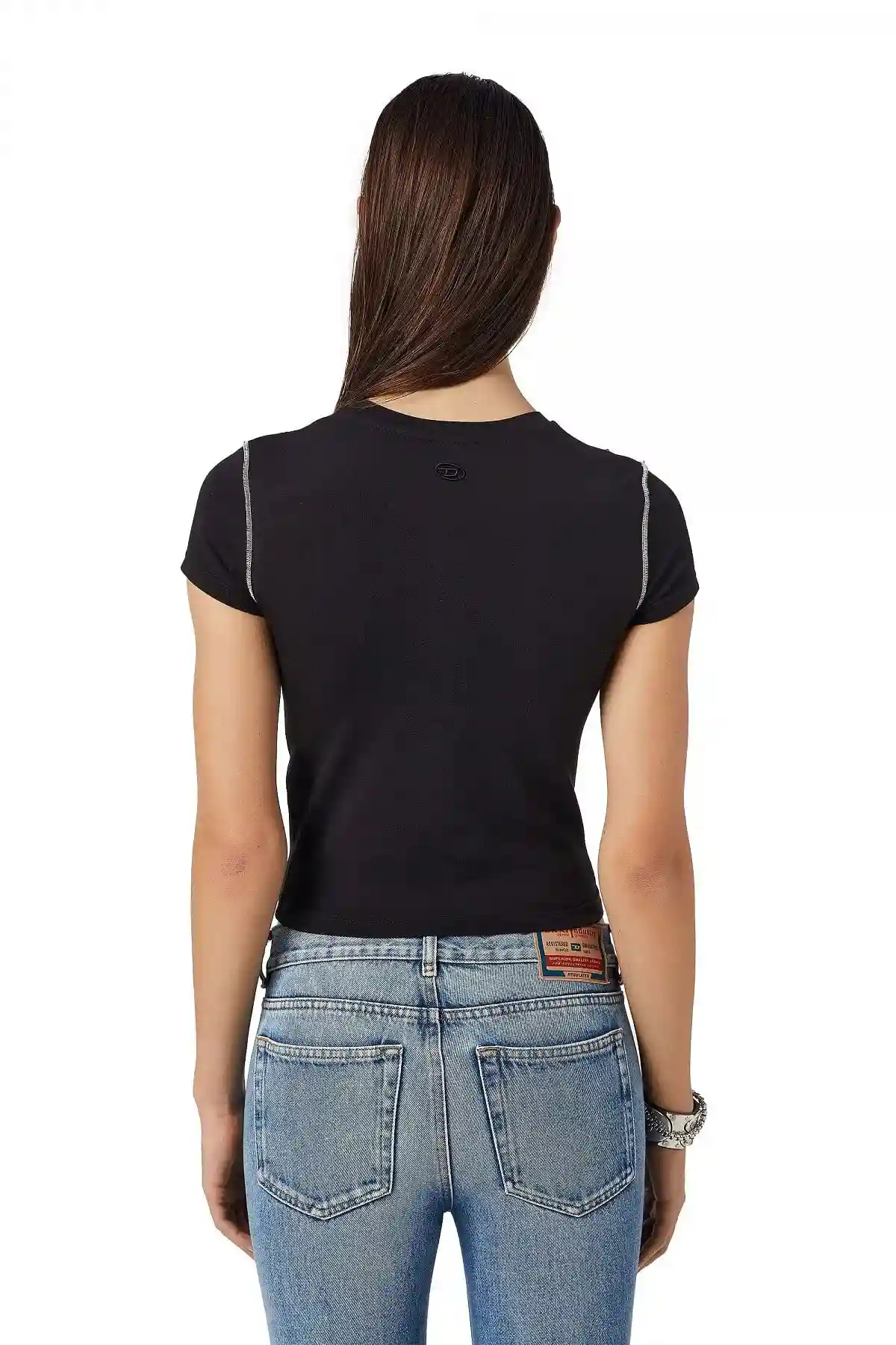 Black Panelled overlock T-shirt