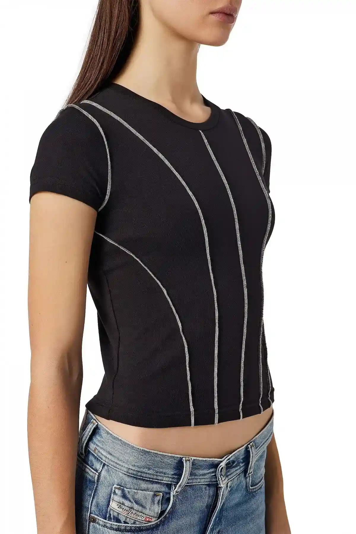 Black Panelled overlock T-shirt