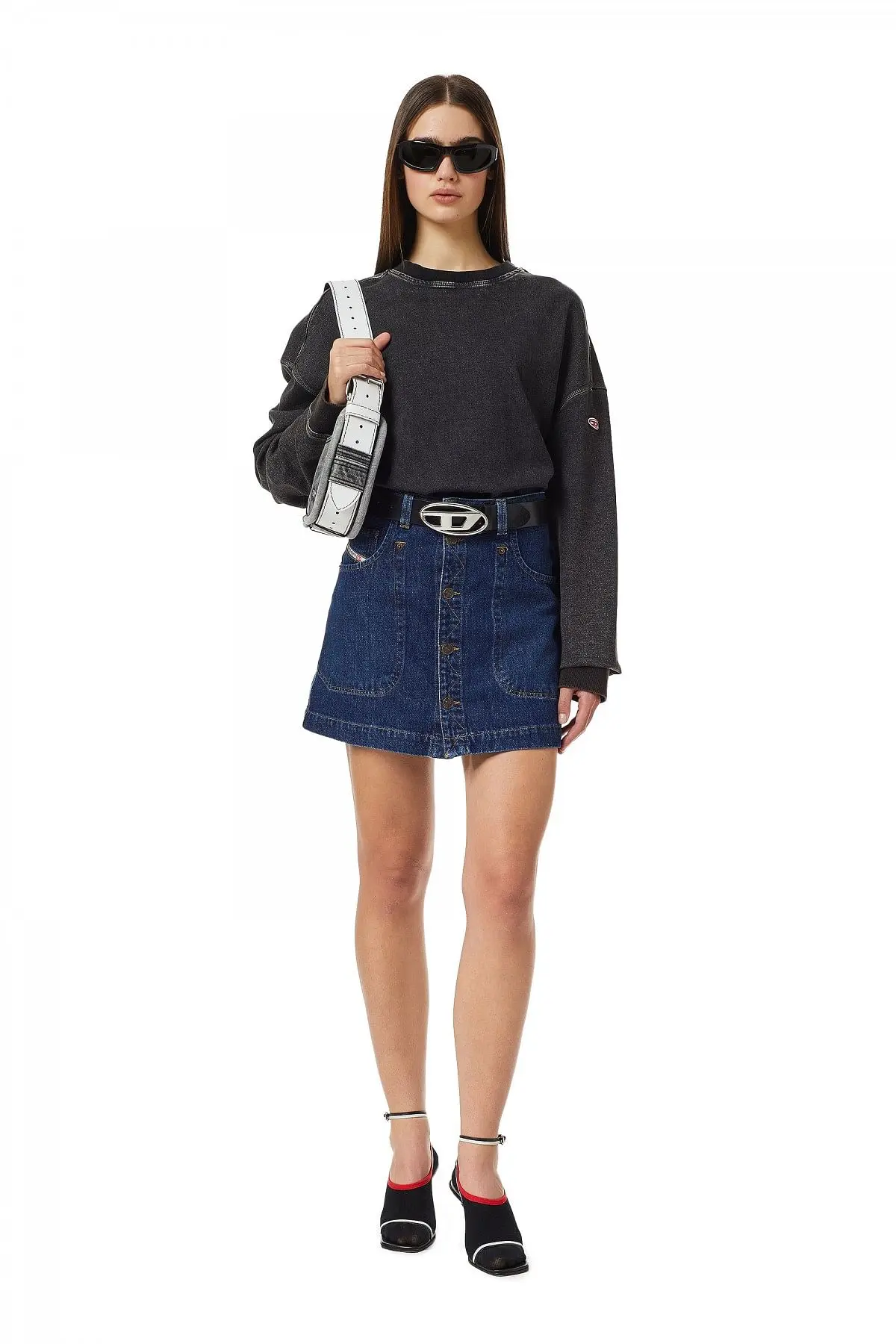 Blue A-line mini skirt in denim