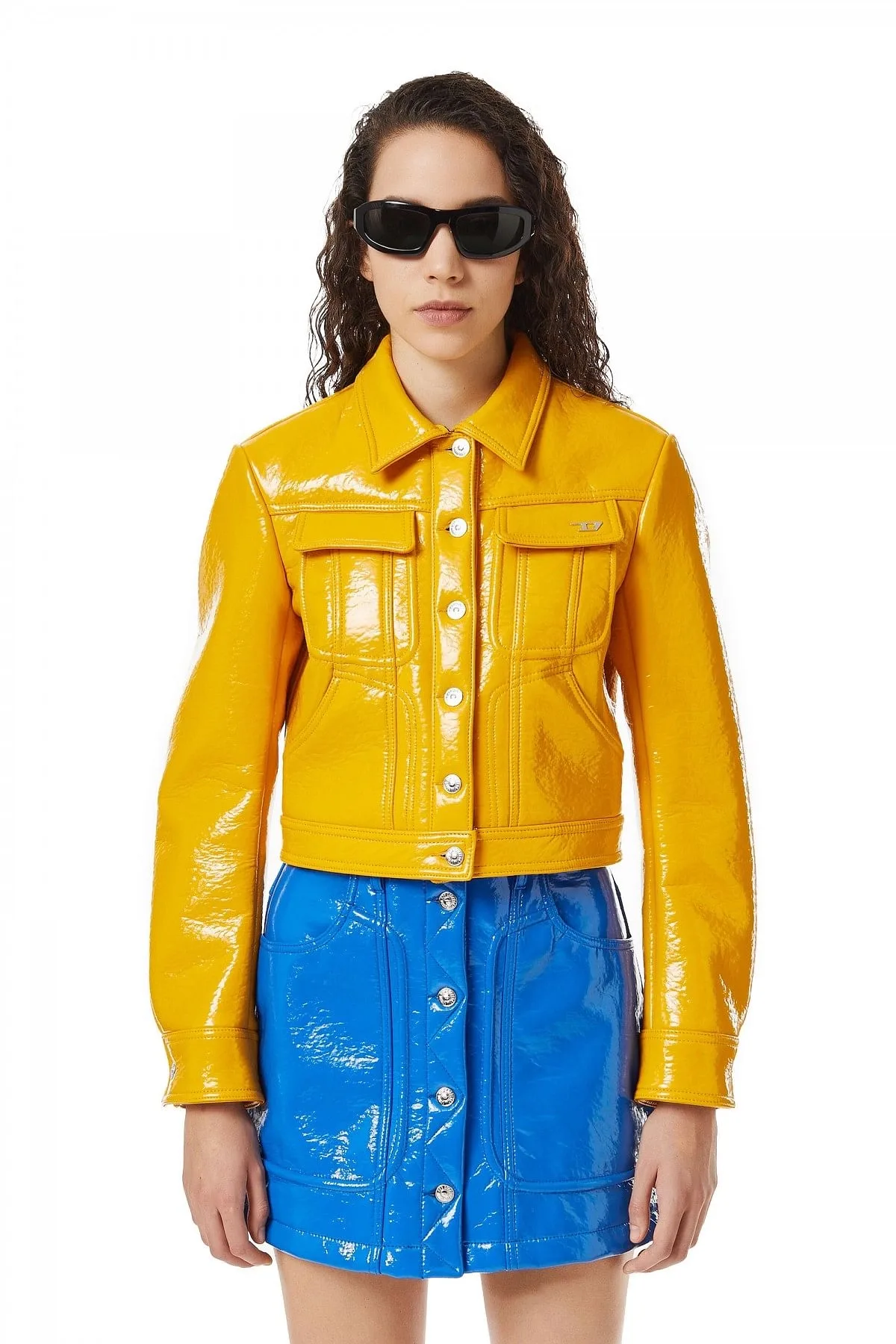 Yellow Vinyl-effect trucker jacket
