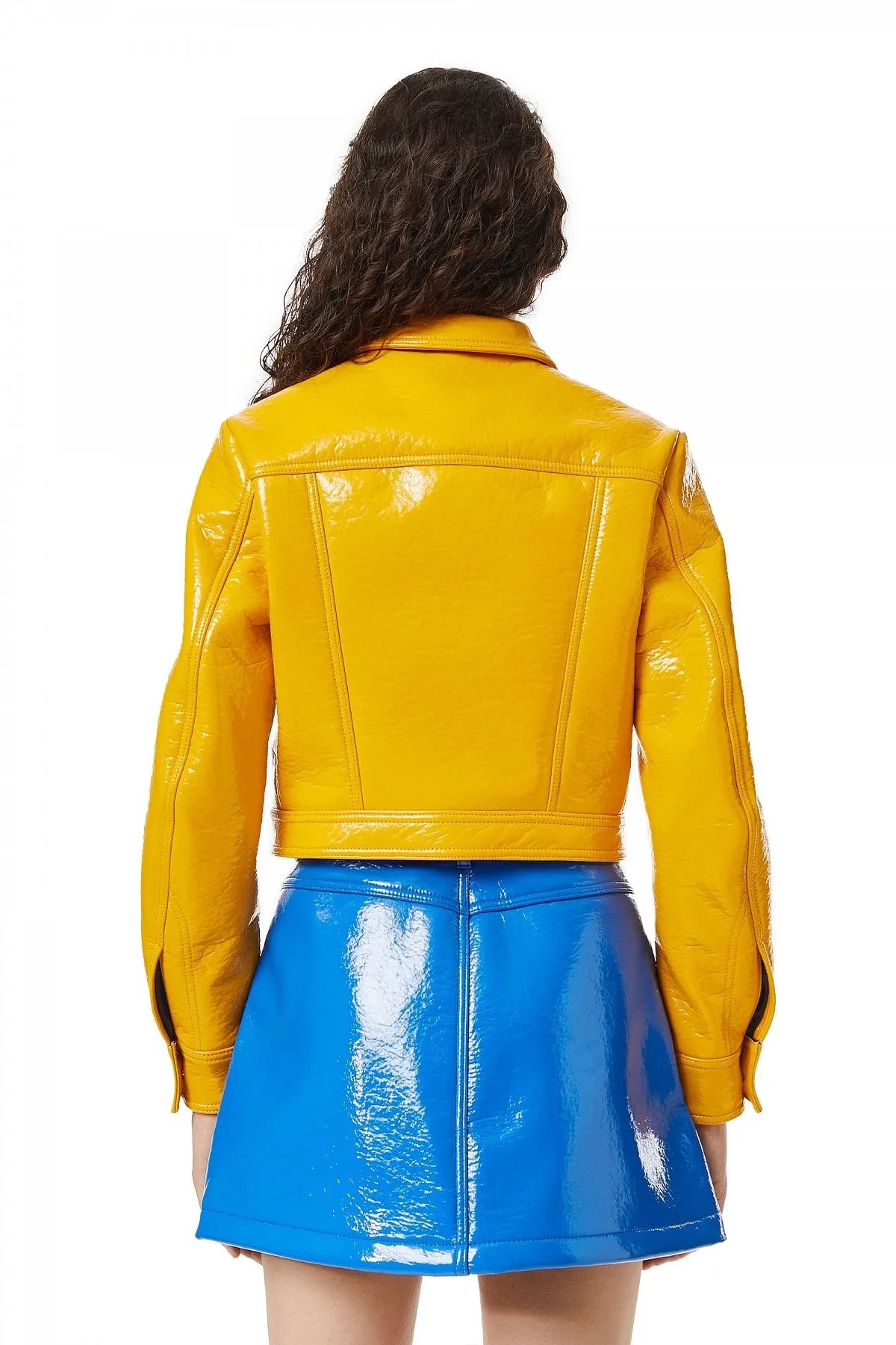 Yellow Vinyl-effect trucker jacket