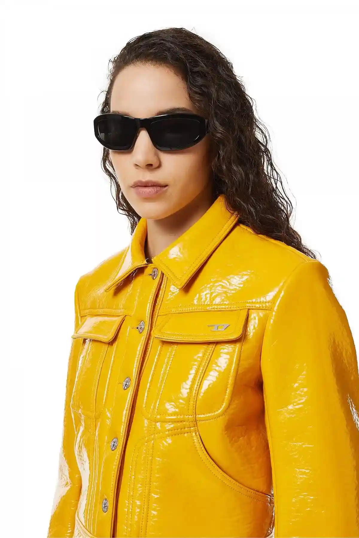 Yellow Vinyl-effect trucker jacket