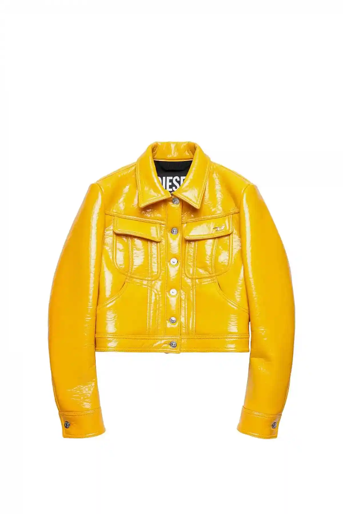 Yellow Vinyl-effect trucker jacket