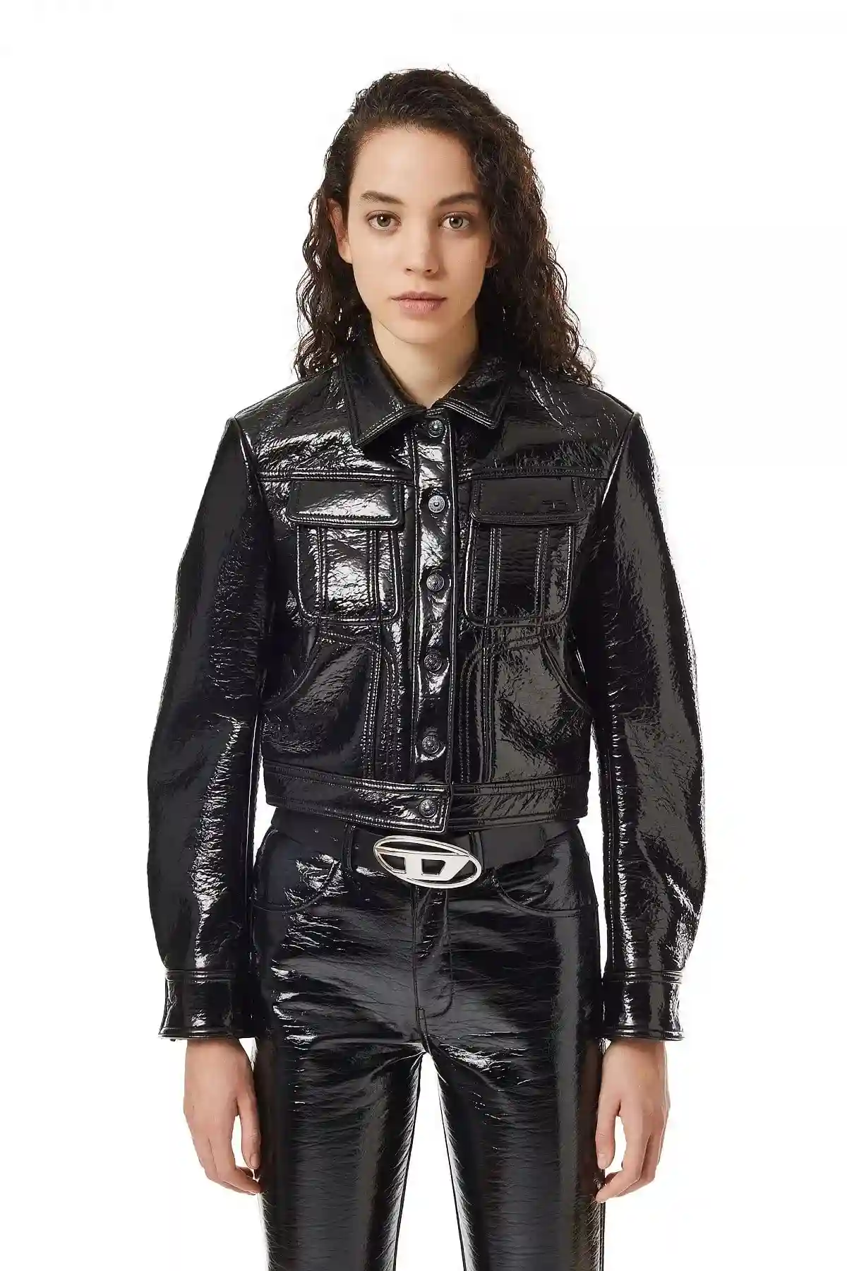 Black Vinyl-effect trucker jacket