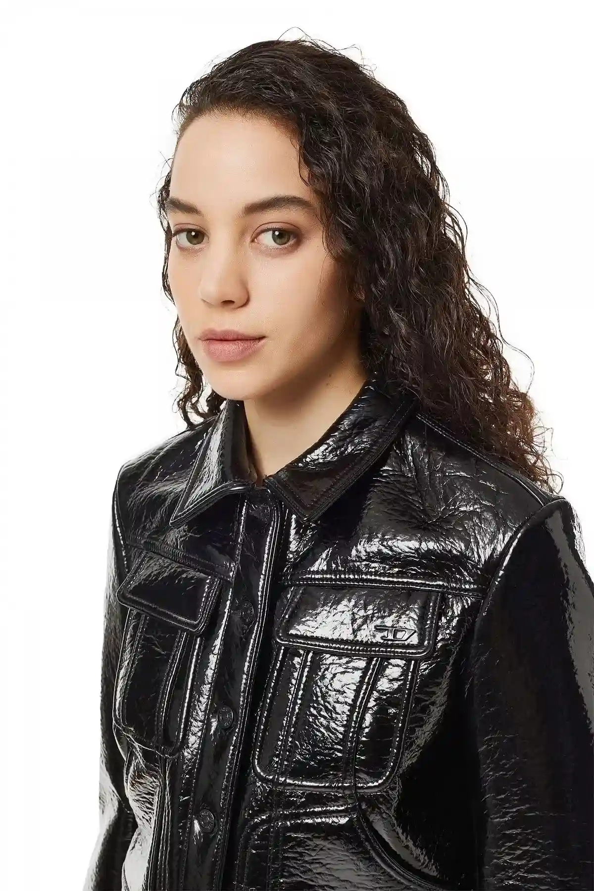 Black Vinyl-effect trucker jacket